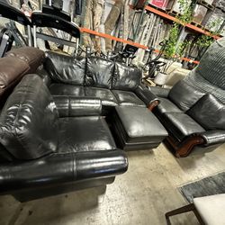 4-Piece Leather Sofa, Loveseat, Chair Ottoman Set