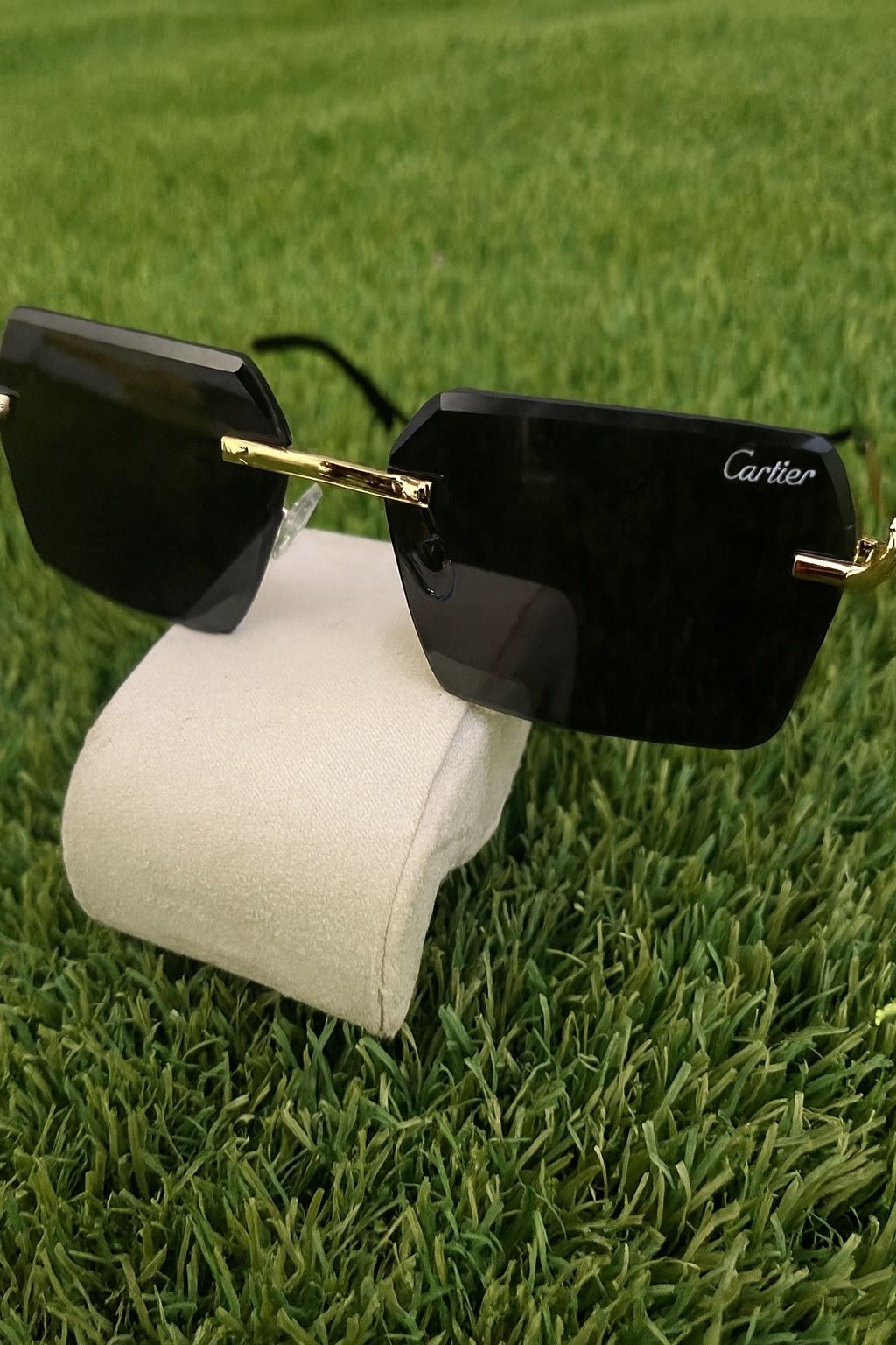 Cartier Glasses Rimless Gold-Tone Sunglasses with Black Lenses