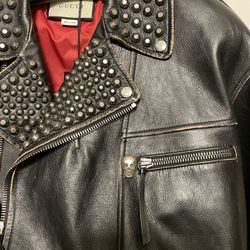 Men’s Gucci Leather Biker Jacket Coat Size 48 Medium