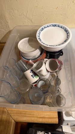 Assorted glasses, mugs, plates and bowls