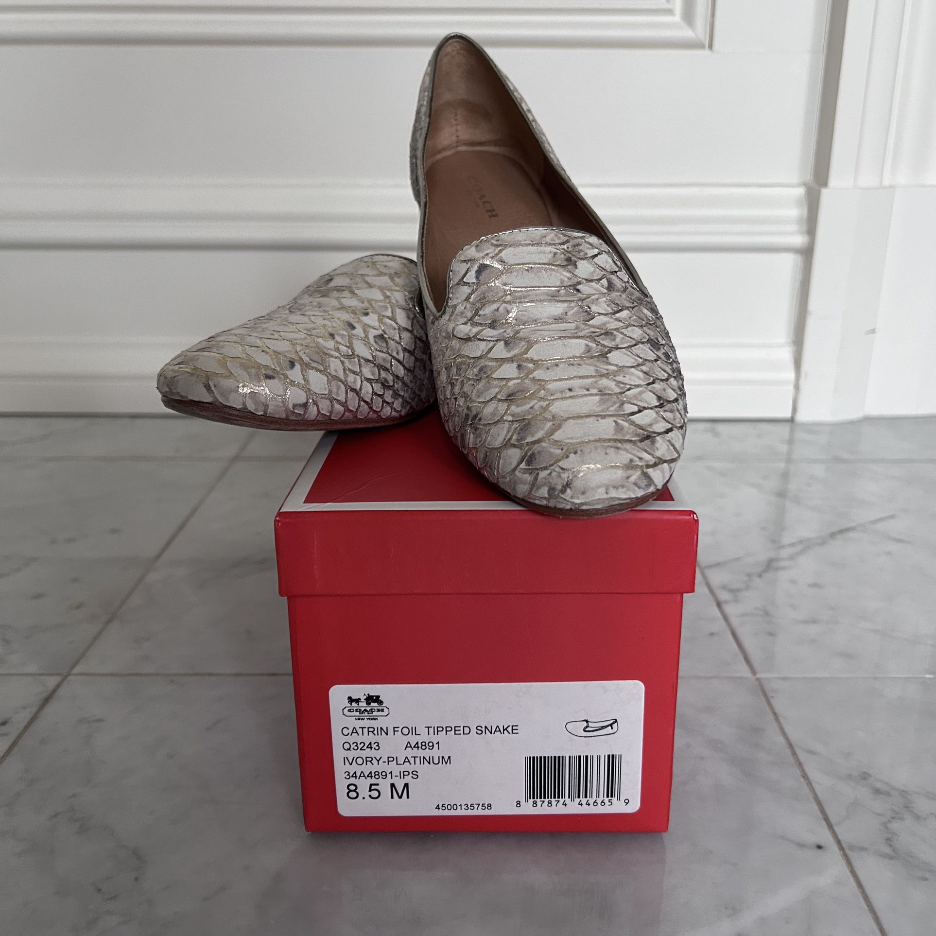 Coach Catrin Foil Snake Skin Loafers - Size 8.5