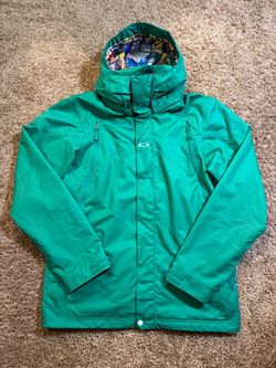 Oakley Ski Snow Jacket Winter Snowboard Hooded Outerwear Size XL Green Cloth