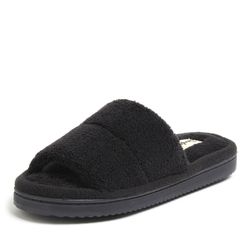 Dearfoams womens Sharon Terry Slide House Shoes With Memory Foam, Fuzzy Cozy Ind