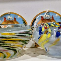 Pair of hand blown Murano glass bowl