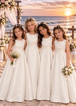 Girls White Sleeveless Flower Girl Dress all size