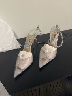 Jimmy Choo Silver Glitter Crystal Strap Heels