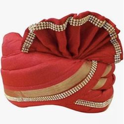 Brand New Men's Red Indian Turban (8 inch diameter) For Weddings or other events
