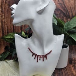 red crystal drop fringe dangle choker necklace length 15" to 17"
