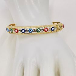 Gold Plated Colorful multi-color Evil Eye Bracelet/Pulsera Ojo Turco Baño  Oro