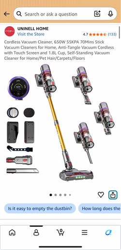 UNINELL HOME Cordless Stick Vacuum Cleaner with Touch Screen (Gold)
