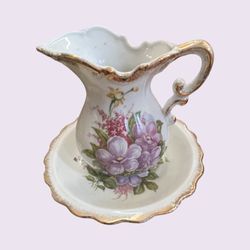 Vtg ROYAL CROWN FINE CHINA With Gold PITCHER & Basin Hand Painted Roses 44/246
