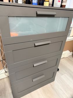 IKEA Gray 4Drawer Dresser with Frosted Glass Top Drawer
