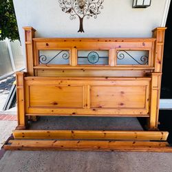 Rustic Pine Cal king Bed Frame with Wrought Iron detail