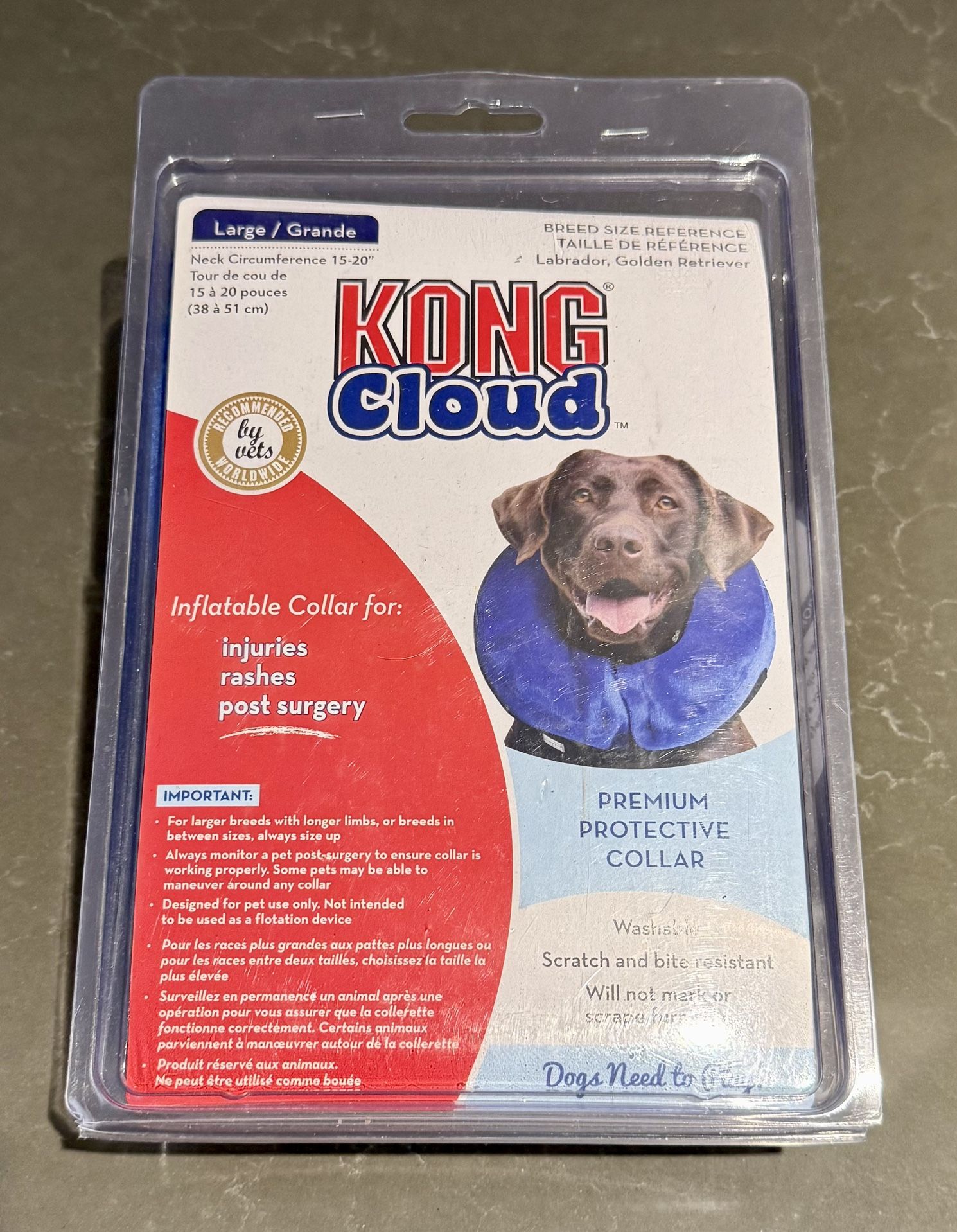 KONG Cloud Inflatable Protective Collar For Large Dogs Neck Size 15-20” New