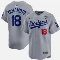Yamamoto Gray Dodgers Men jerseys With 2025 World Series Patch