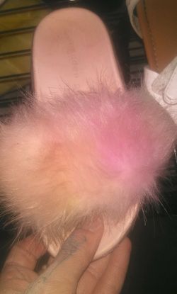 Fluffy Fur Slide Sandals Pink Multicolor