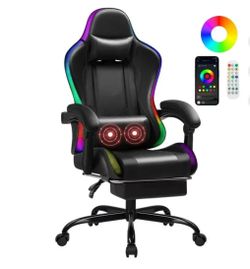 💞 Gaming Chair with APP & Remote Control, LED Lights Ergonomic Computer Chair with Footrest & Massage Lumbar Support, Black $ 85