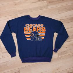 Vintage 80s Chicago Bears Football Mens Sweatshirt Large Crew Neck Navy, Orange