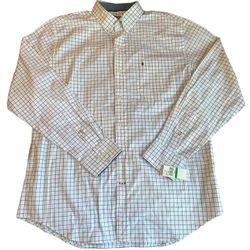Izod Shirt Mens Medium Tattersall Plaid Long Sleeve Button Down