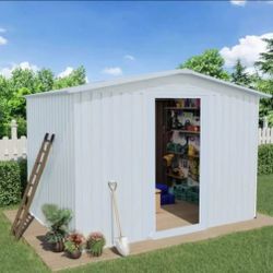 10X8FT Outdoor Storage Shed Outdoor Galvanized Metal Tool Shed with Vents & Sliding Door, Waterproof