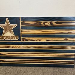 Dallas Cowboy Burn Wood American Flag 20x13” New Hand Crafted 