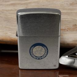  Vintage 1963 Zippo Brushed Chrome Lighter with United Nations Logo 