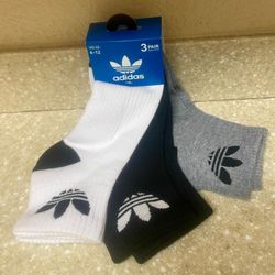 Adidas 3 Pairs Men's Socks,  Size 6-12