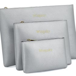 New! 3 Pack Travel Make-up Pouch Bags, Silver