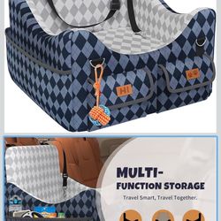 Dog Car Seat for Small/Medium Dogs up to 35lbs, 4-Pocket Storage Memory Foam Dog Booster Seat, Detachable Washable Pet Car Seat with Safety Belt, Outd