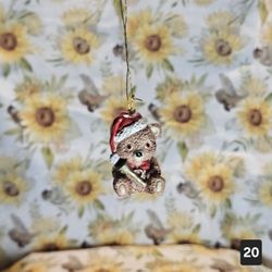 Vtg Barely Bears Handpainted Resin Teddy Bear Christmas Ornament 1996