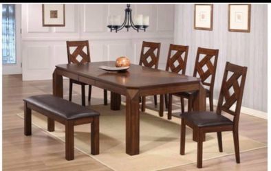 Furniture table with four chair and bench