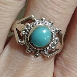 Beautiful SIZE 7 Genuine Turquoise Sterling Silver Ring! 💍💙