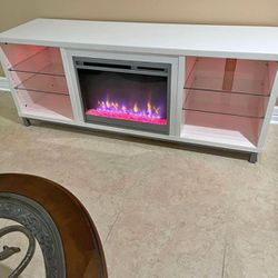 75 Inch Fireplace TV Stand (White)