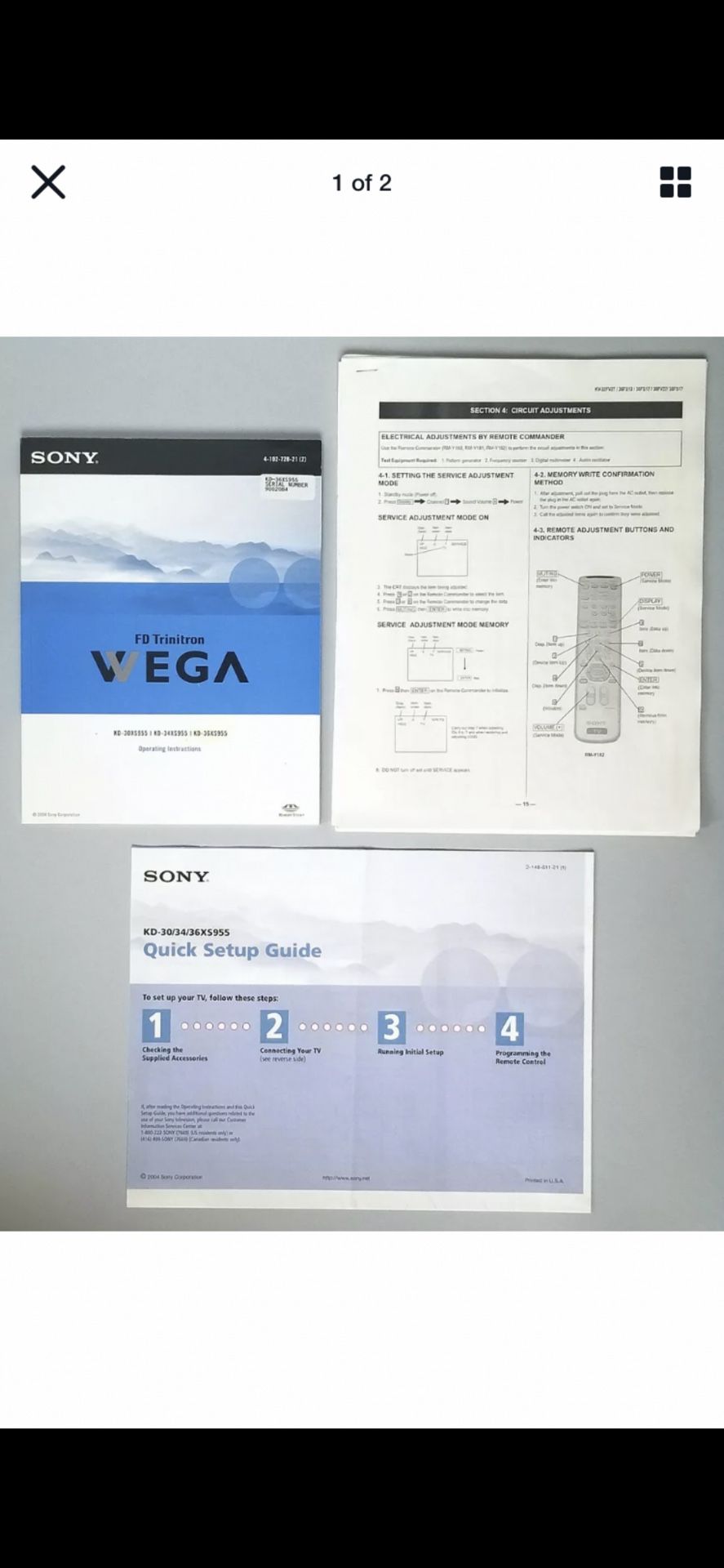 Sony Trinitron KD-36XS955 CRT Tube Tv Comes with Og Remote and Manual