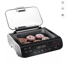 Gourmia 5-in-1 FoodStation Smokeless Grill & Air Fryer with Integrated Temperature Probe - 4.9 Liter Capacity, 44.5 cm Ã— 41.5 cm, Black