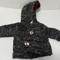 Carter’s Baby Hooded Jacket 3M Gray Toggle Coat Plaid Lined Winter