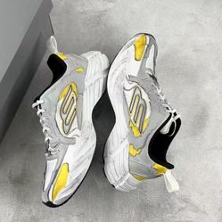 Cowhide polyester (polyester fiber) round toe lace-up low-top casual shoes for men yellow