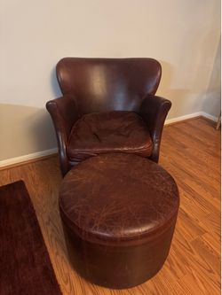 Restoration Hardware Professors Leather Chair and Matching Ottoman