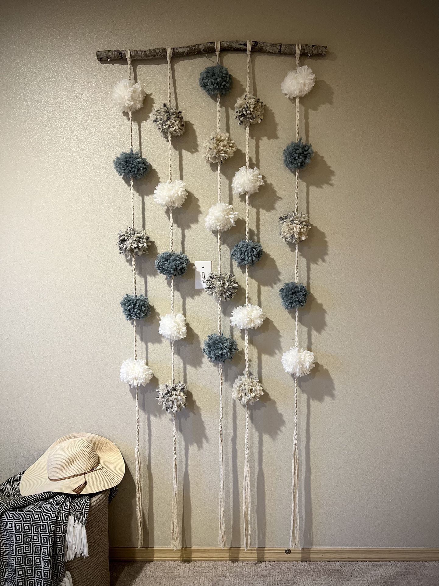 ISLAND BREEZE | Bohemian pom-pom macrame wall hanging