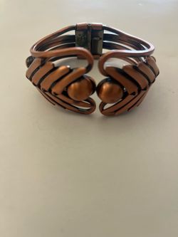 Vintage Hinged Cuff Bracelet Modernist Copper Design 1950s Renoir Matisse Like