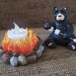 Campfire & Black Bear With Marshmallows Figurines 