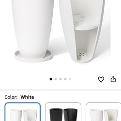 LA Jolie Muse Tall White Planters Set of 2,20 Inch Indoor/Outdoor Round Planters with Shelf Inset,Modern Large Planters with Drainage Holes for Front 