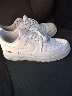 Mens supreme all white air force 1s