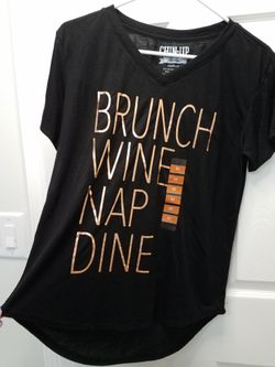NWT Chin Up Apparel BRUNCH WINE NAP DINE Fun Graphic T Shirt Medium 