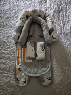 Goldbug Infant Car Seat Insert Head Support w/ Strap Covers Gray White Clouds