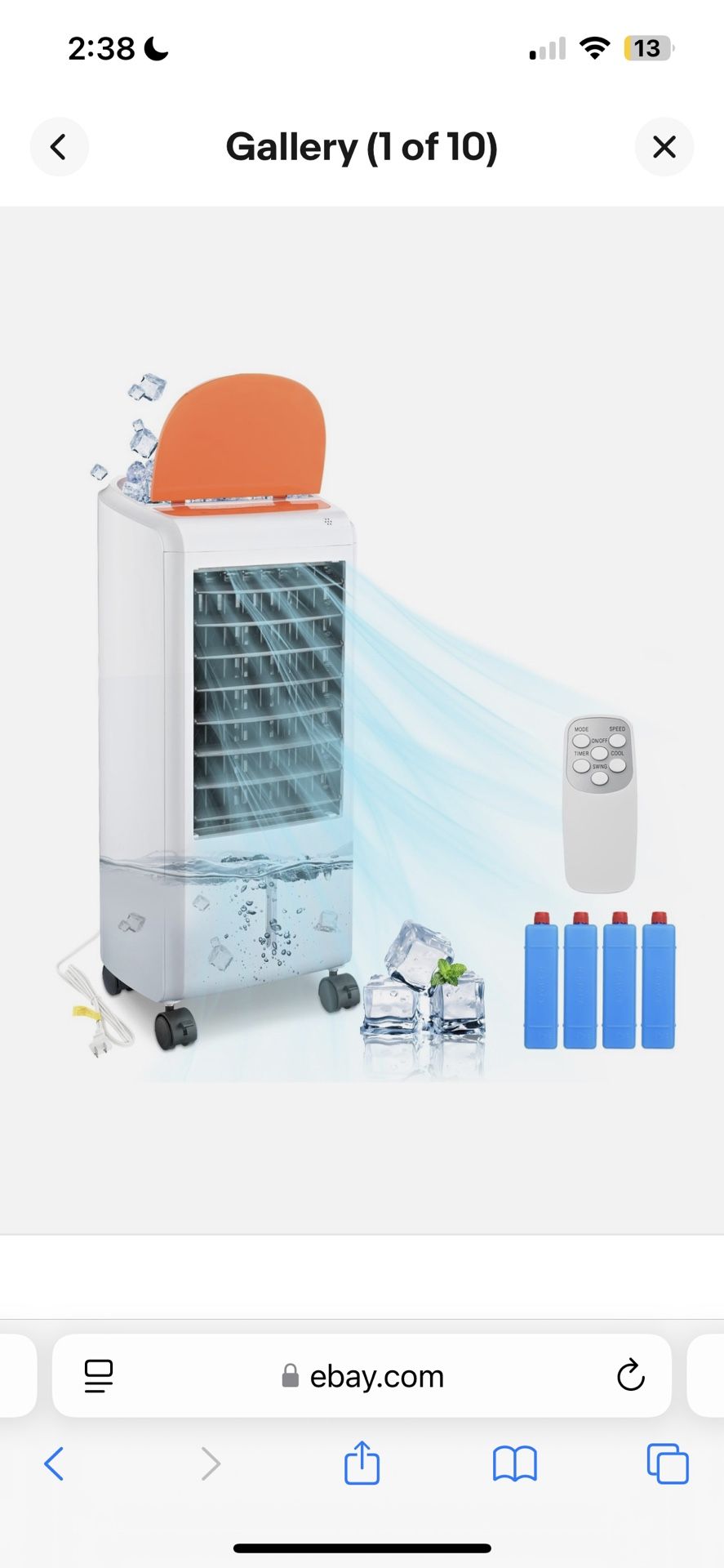 3 in 1 Evaporative Air Cooler Fan & Humidifier w/Remote Control 2 Water Tanks