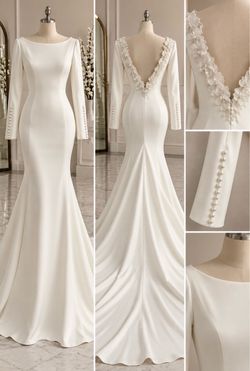 White Long Sleeve Mermaid Wedding Gown size S
