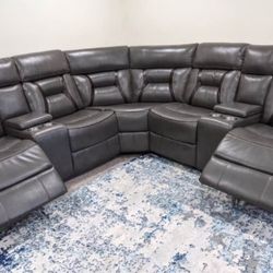 New Reclining Sectional.  Grey Or Brown Gel Leatherette.  106 X 106.  Free Delivery!