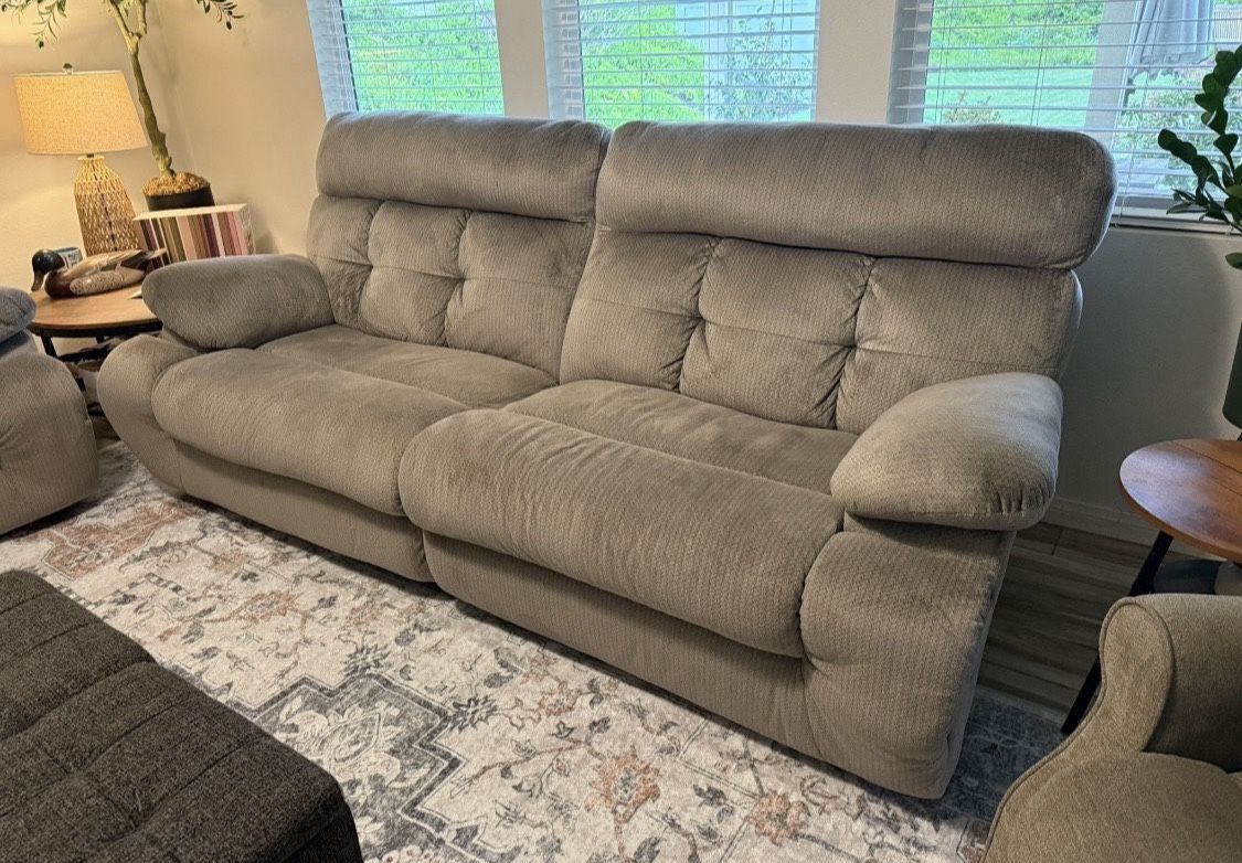 2 Pieces - Electric High Back Grey/Brown Power Reclining Couch Sofa And Power Reclining Loveseat - credit card accepted