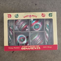 Shiny Brite 6pc Multicolor Glass Hanging Ornaments Licensed Repro 1940s
